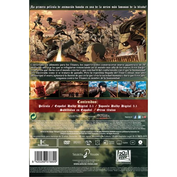 Shingeki no Kyojin (Attack on Titan) / Ataque A Los Titanes. Pack 3  Películas. El Arco Y La Flecha Escarlatas, Las Alas De La Libertad,  El Rugido Del Despertar. (3DVD) - DVD 