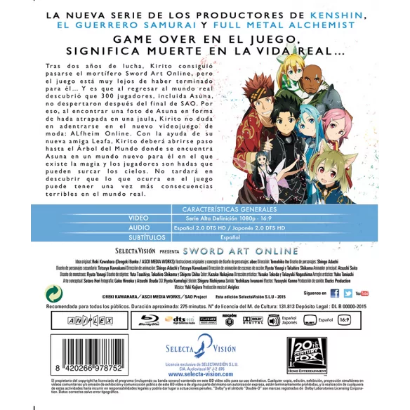 Sword Art Online - Temporada 1, Parte 2 (Episodios 15-25) [DVD]