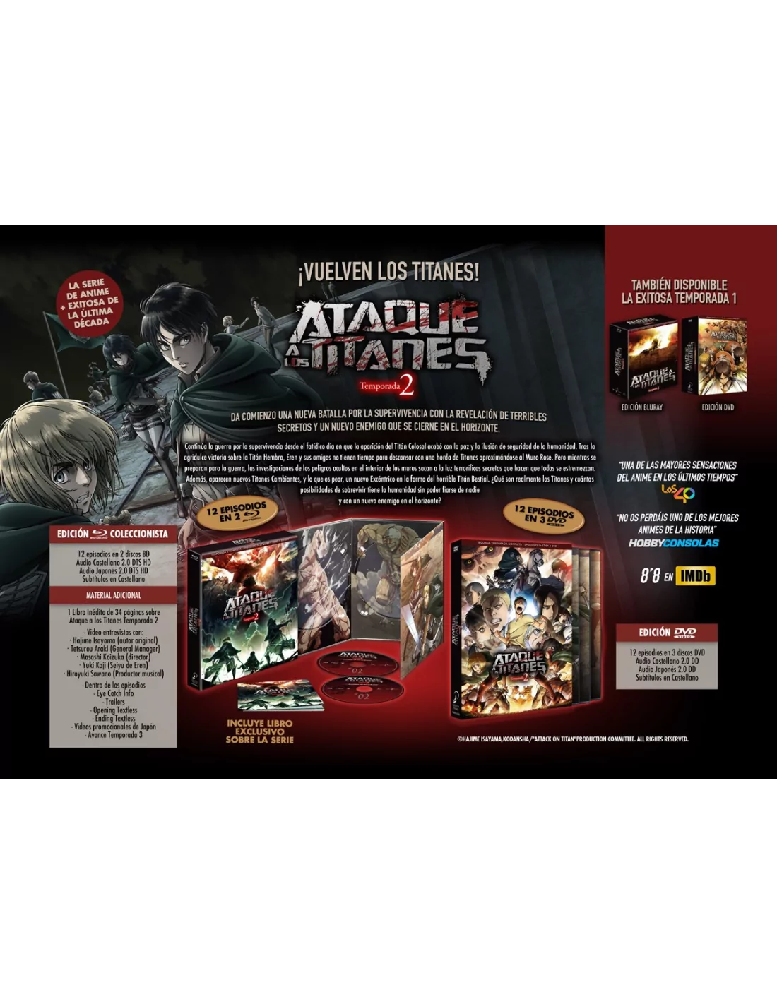 Shingeki no Kyojin (Attack on Titan) / Ataque A Los Titanes Temporada 2  Episodios 1 A 12 (3DVD) - DVD - Compra filmes e DVD na