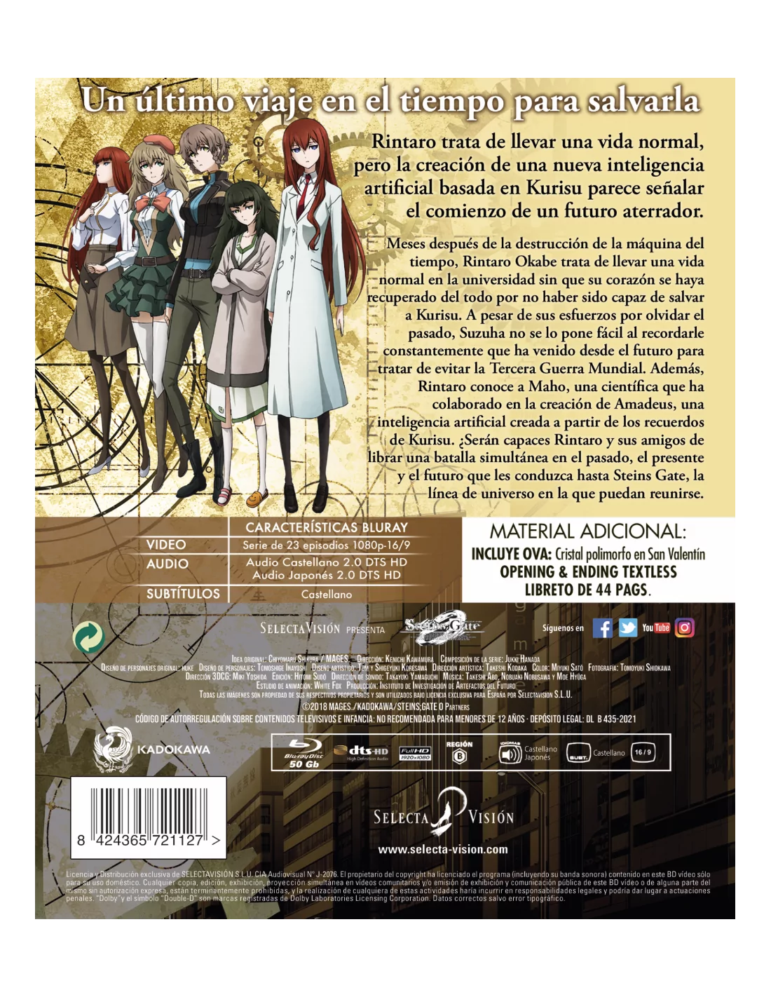 Steins Gate Zero Episoidos 1 A 23 + Ova Bluray Edición Coleccionistas.
